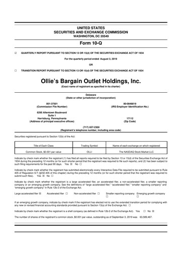 Thumbnail Ollie's Bargain Outlet
 10-Q Quarterly Report FY2019 