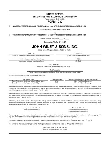 Thumbnail John Wiley & Sons 10-Q Quarterly Report FY2020 