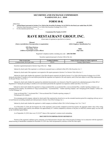 Thumbnail Rave Restaurant Group 10-K Annual Report 2019