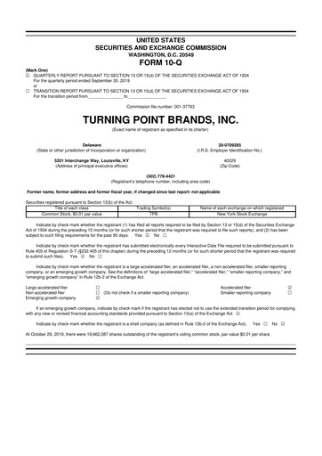 Miniature Turning Point Brands 10-Q Rapport trimestriel 2019 