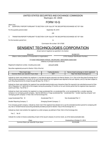 Thumbnail Sensient Technologies
 10-Q Quarterly Report FY2019 