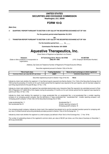 Thumbnail Aquestive Therapeutics
 10-Q Quarterly Report FY2019 