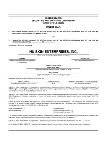 Thumbnail Nu Skin 10-Q Quarterly Report FY2019 