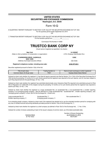 Thumbnail Trustco Bank 10-Q Quarterly Report FY2019 