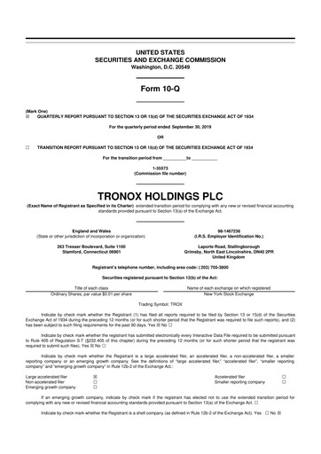 Thumbnail Tronox 10-Q Quarterly Report FY2019 