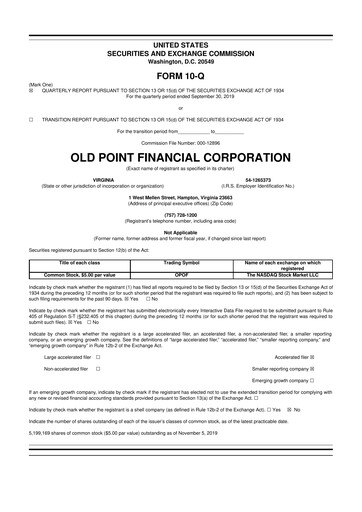 Thumbnail Old Point Financial 10-Q Quarterly Report FY2019 
