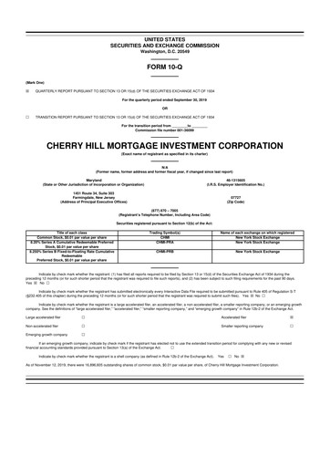Thumbnail Cherry Hill Mortgage Investment 10-Q Quarterly Report FY2019 