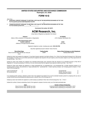 Thumbnail ACM Research
 10-Q Quarterly Report FY2019 