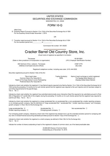 Miniature Cracker Barrel 10-Q Rapport trimestriel 2020 