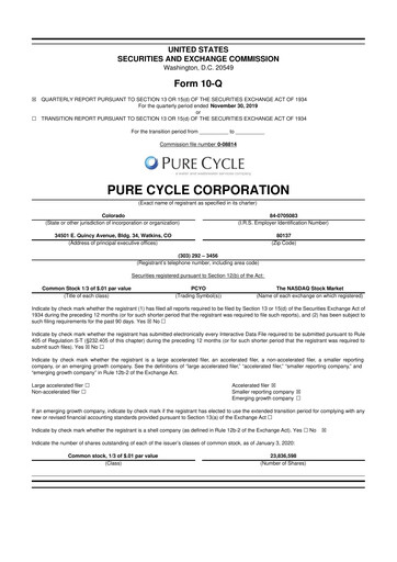 Vorschaubild Pure Cycle (water) 10-Q Quartalsbericht 2020 