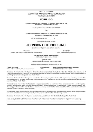 Thumbnail Johnson Outdoors
 10-Q Quarterly Report FY2020 