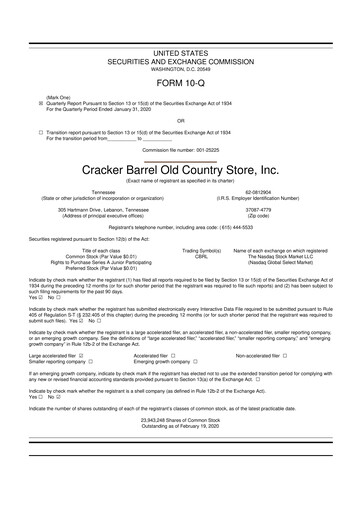 Miniature Cracker Barrel 10-Q Rapport trimestriel 2020 