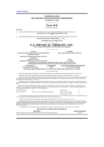 Miniature U.S. Physical Therapy, Inc. 10-K Rapport annuel 2019