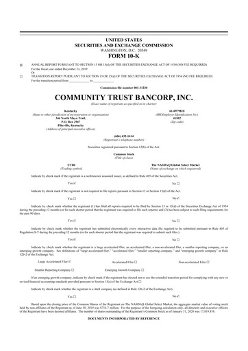 Thumbnail Community Trust Bancorp 10-K Annual Report 2019
