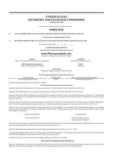 Thumbnail Ionis Pharmaceuticals
 10-K Annual Report 2019