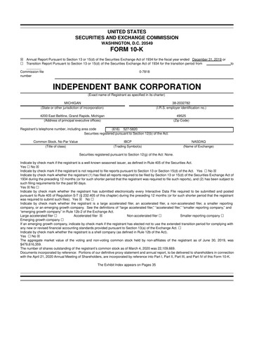 Thumbnail Independent Bank Corporation 10-K Annual Report 2019