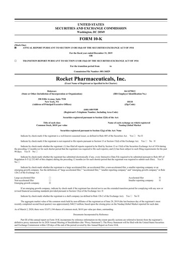 Thumbnail Rocket Pharmaceuticals
 10-K Annual Report 2019