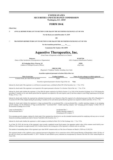 Thumbnail Aquestive Therapeutics
 10-K Annual Report 2019