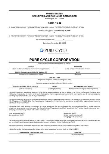 Vorschaubild Pure Cycle (water) 10-Q Quartalsbericht 2020 