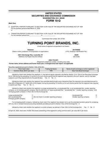 Miniature Turning Point Brands 10-Q Rapport trimestriel 2020 