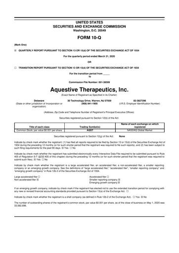 Thumbnail Aquestive Therapeutics
 10-Q Quarterly Report FY2020 