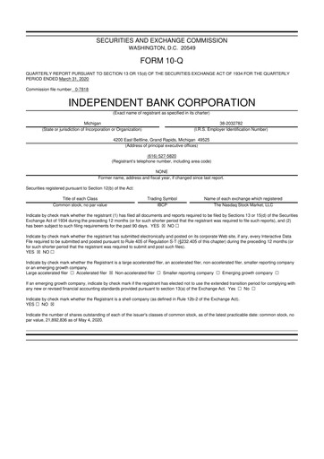 Thumbnail Independent Bank Corporation 10-Q Quarterly Report FY2020 