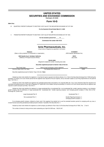 Vorschaubild Ionis Pharmaceuticals
 10-Q Quartalsbericht 2020 