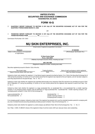 Thumbnail Nu Skin 10-Q Quarterly Report FY2020 