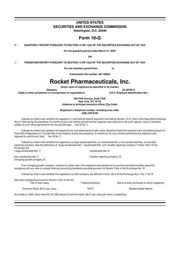 Thumbnail Rocket Pharmaceuticals
 10-Q Quarterly Report FY2020 