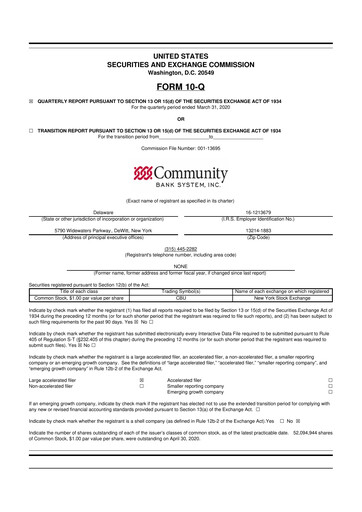 Thumbnail Community Financial System 10-Q Quarterly Report FY2020 
