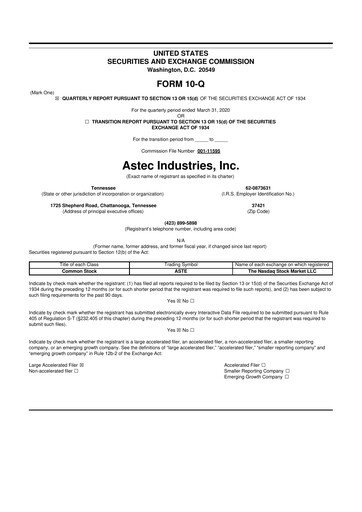 Thumbnail Astec Industries
 10-Q Quarterly Report FY2020 