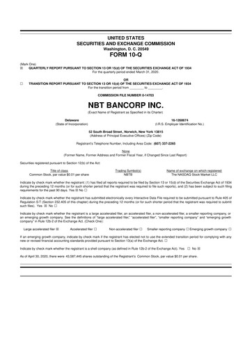 Thumbnail NBT Bancorp 10-Q Quarterly Report FY2020 