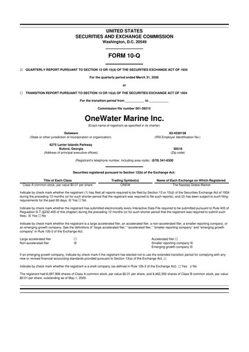 Thumbnail OneWater Marine 10-Q Quarterly Report FY2020 