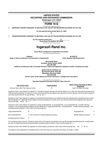 Thumbnail Ingersoll Rand 10-Q Quarterly Report FY2020 