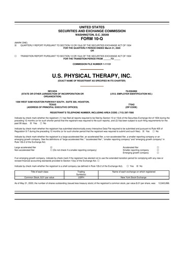 Thumbnail U.S. Physical Therapy, Inc. 10-Q Quarterly Report FY2020 
