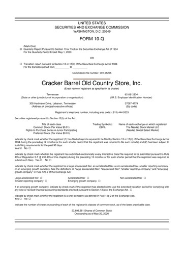 Miniature Cracker Barrel 10-Q Rapport trimestriel 2020 