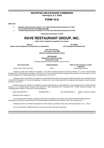 Thumbnail Rave Restaurant Group 10-Q Quarterly Report FY2020 