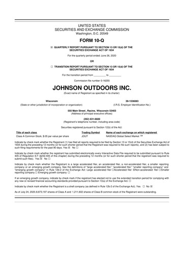Thumbnail Johnson Outdoors
 10-Q Quarterly Report FY2020 