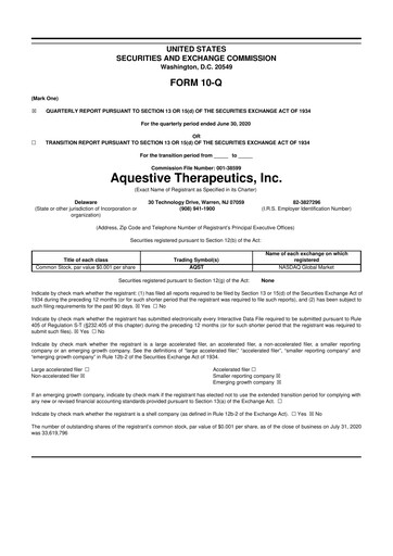 Thumbnail Aquestive Therapeutics
 10-Q Quarterly Report FY2020 
