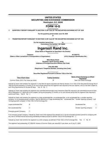 Thumbnail Ingersoll Rand 10-Q Quarterly Report FY2020 