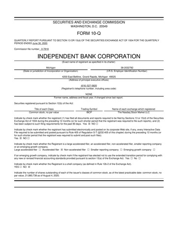 Thumbnail Independent Bank Corporation 10-Q Quarterly Report FY2020 