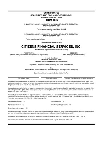 Miniature Citizens Financial Services 10-Q Rapport trimestriel 2020 