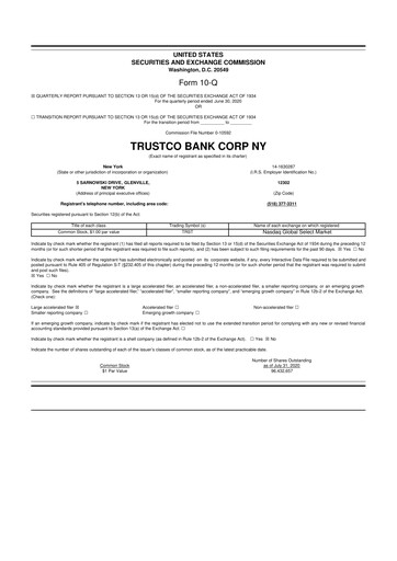 Thumbnail Trustco Bank 10-Q Quarterly Report FY2020 