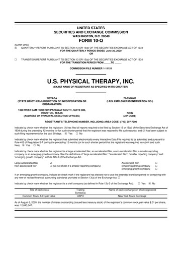 Thumbnail U.S. Physical Therapy, Inc. 10-Q Quarterly Report FY2020 