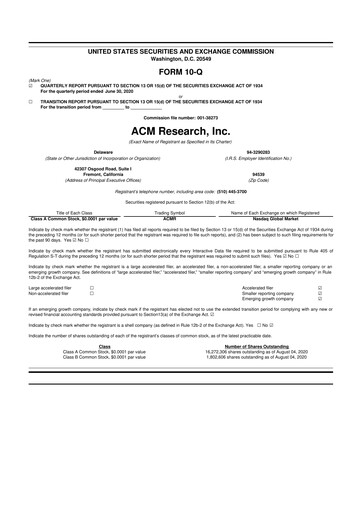 Thumbnail ACM Research
 10-Q Quarterly Report FY2020 