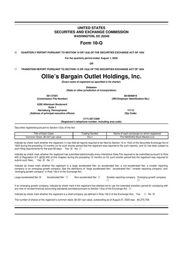 Thumbnail Ollie's Bargain Outlet
 10-Q Quarterly Report FY2020 