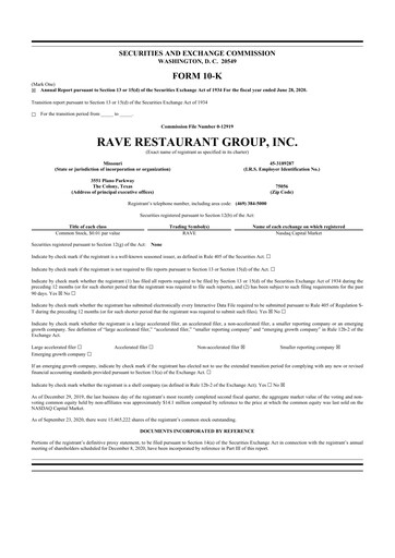 Thumbnail Rave Restaurant Group 10-K Annual Report 2020