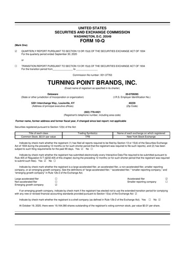 Miniature Turning Point Brands 10-Q Rapport trimestriel 2020 