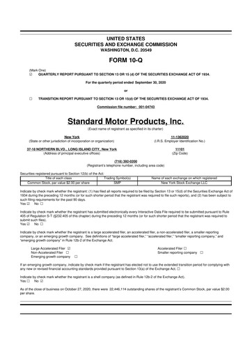 Thumbnail Standard Motor Products 10-Q Quarterly Report FY2020 