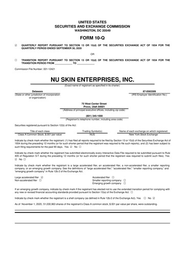 Thumbnail Nu Skin 10-Q Quarterly Report FY2020 